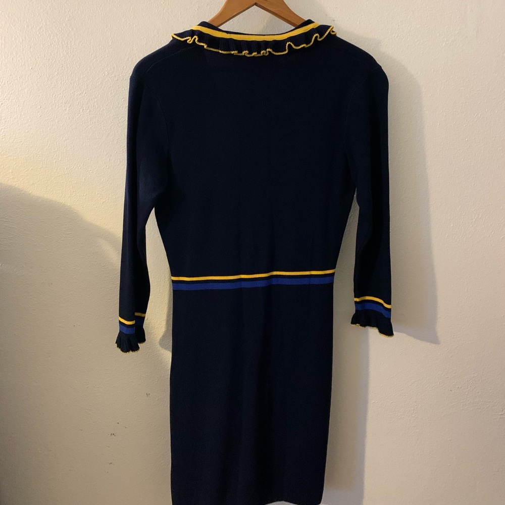 Blue Ruffle Body Con Knit Dress - Picture 2 of 5